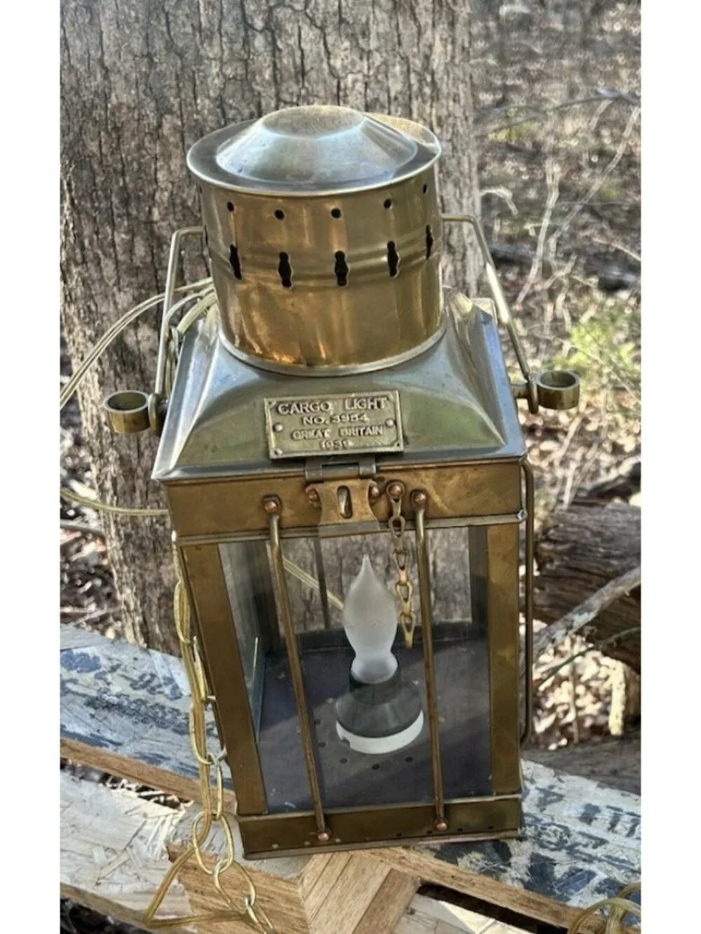 Vintage Marine Cargo Light GR Britain 1939 Brass Ship Carriage Lantern Nautical